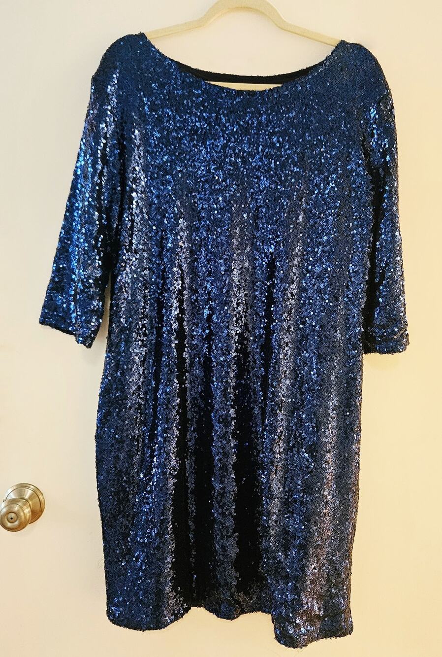 ASOS Club L Blue Sequined 3/4 Sleeves Cocktail Dress, US 20, UK 24 Sequins Mini